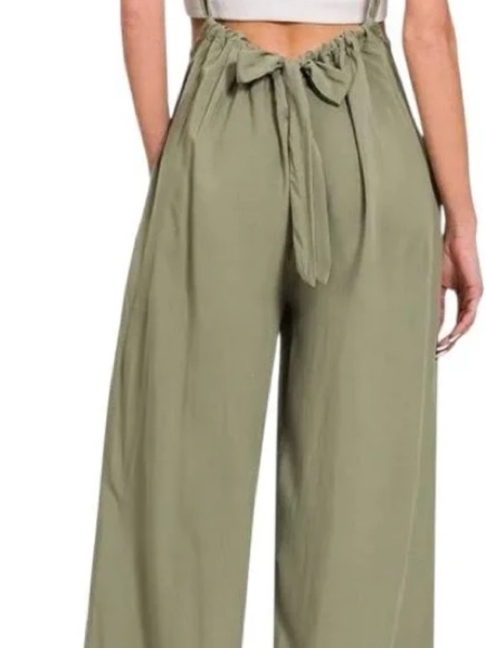 Zenana Outfitters Beige Wide-Leg Suspender Jumpsuit Pants - Picture 2 of 2
